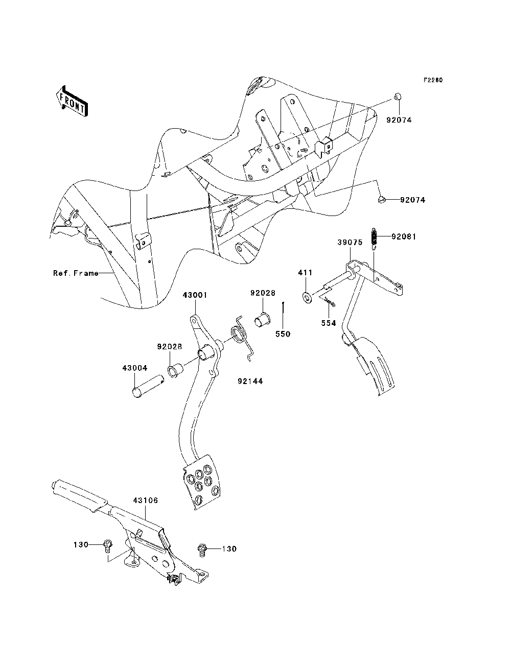 Brake Pedal/Throttle Lever Diagram and Parts List for KAF400B7F 2007 & Prior Kawasaki Lawn Tractor Accessories