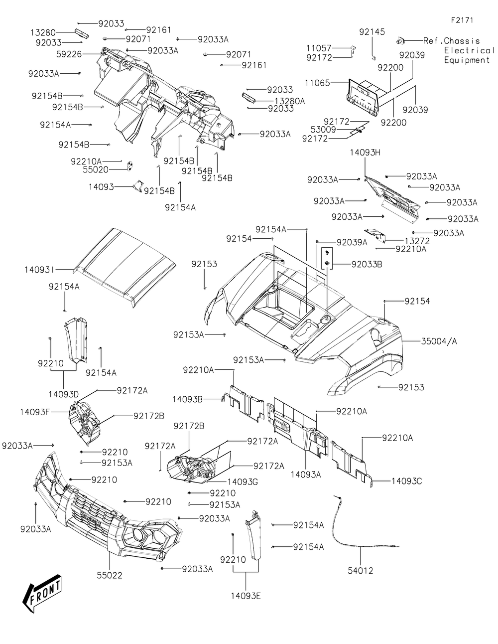 Front Fender Diagram and Parts List for KAF700DMFNN 2021 Kawasaki Lawn Tractor Accessories