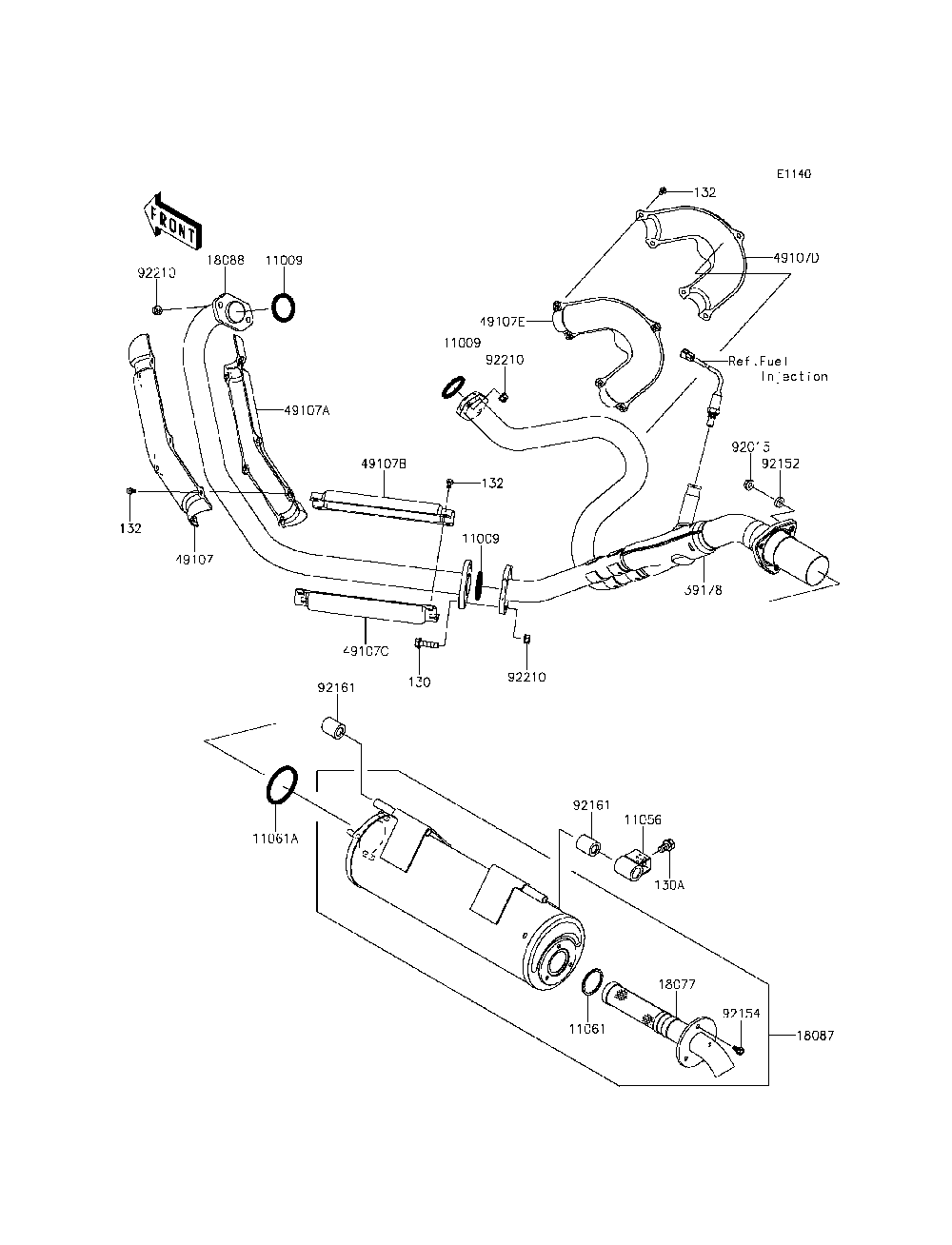 Muffler Diagram and Parts List for KRF800DFF 2015 Kawasaki Lawn Tractor Accessories