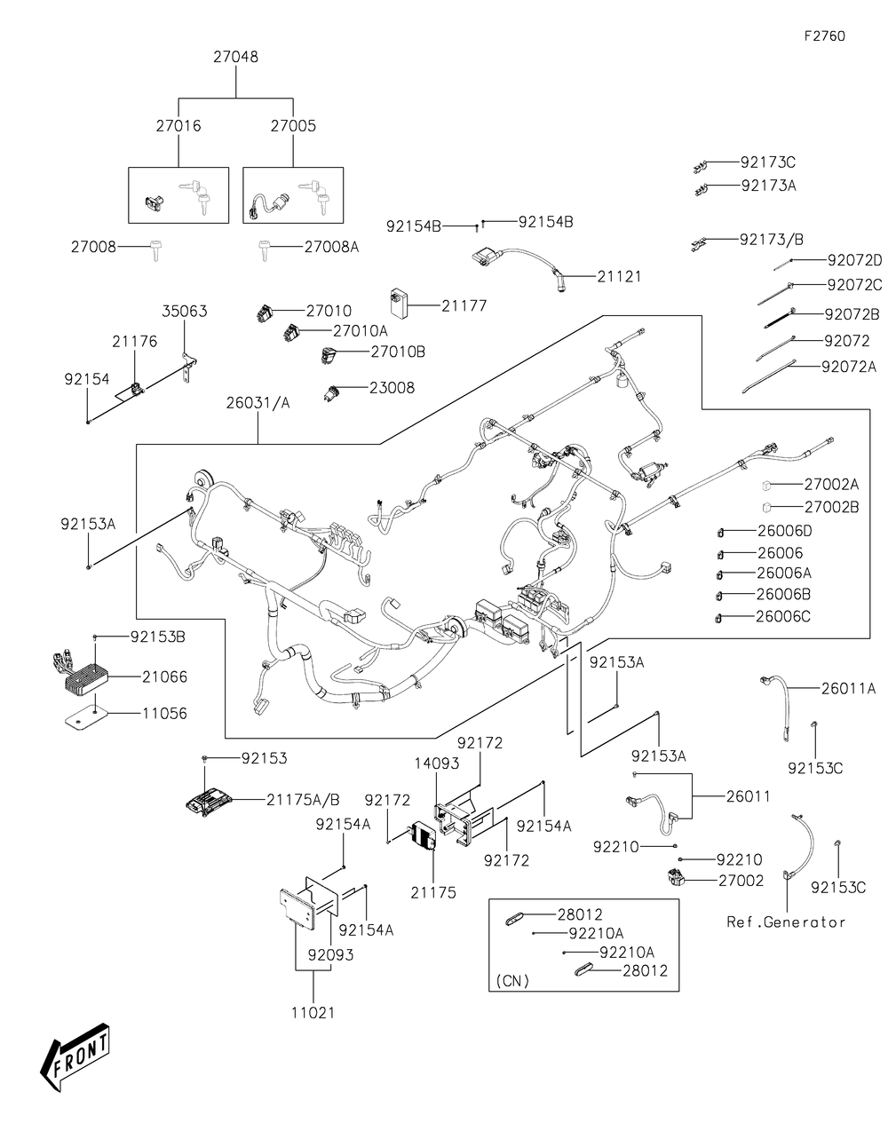 Chassis Electrical Equipment Diagram and Parts List for KAF700BMFNN 2021 Kawasaki Lawn Tractor Accessories