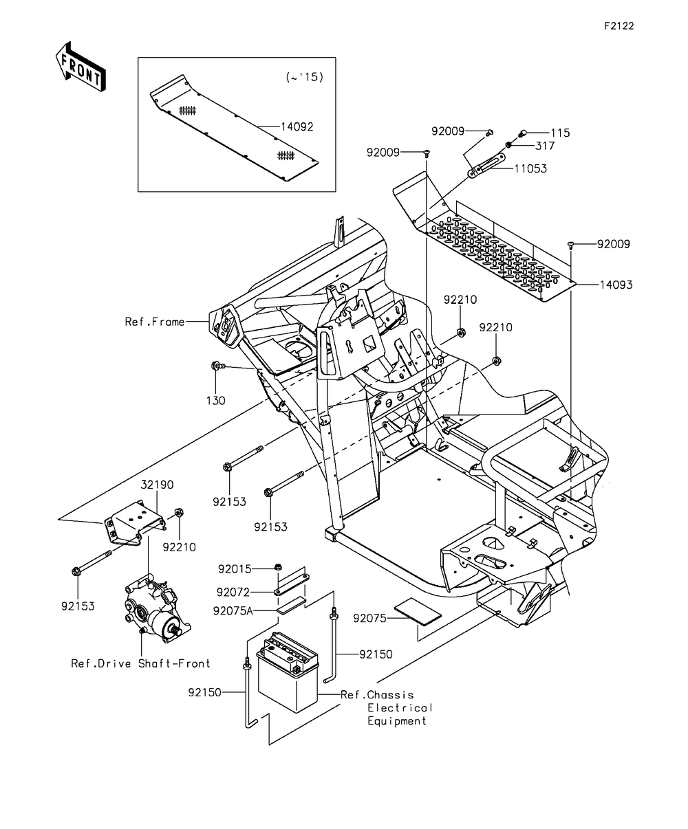 Engine Mount Diagram and Parts List for KAF400FGF 2016 Kawasaki Lawn Tractor Accessories
