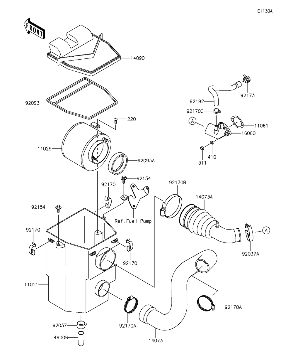 Air Cleaner 2 Diagram and Parts List for KAF400FGF 2016 Kawasaki Lawn Tractor Accessories