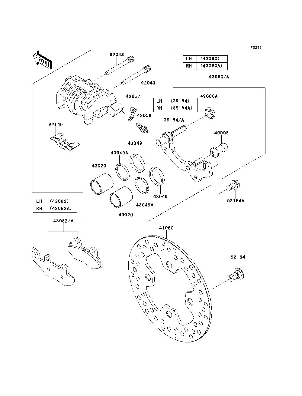 Front Brake Diagram and Parts List for KRT800BEF 2014 Kawasaki Lawn Tractor Accessories