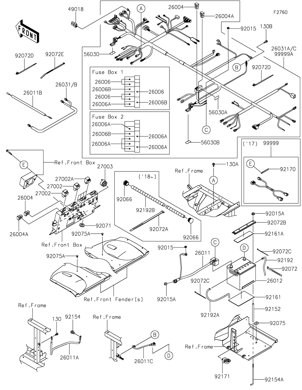 Chassis Electrical Equipment Diagram and Parts List for KAF1000EJF 2018 Kawasaki Lawn Tractor Accessories