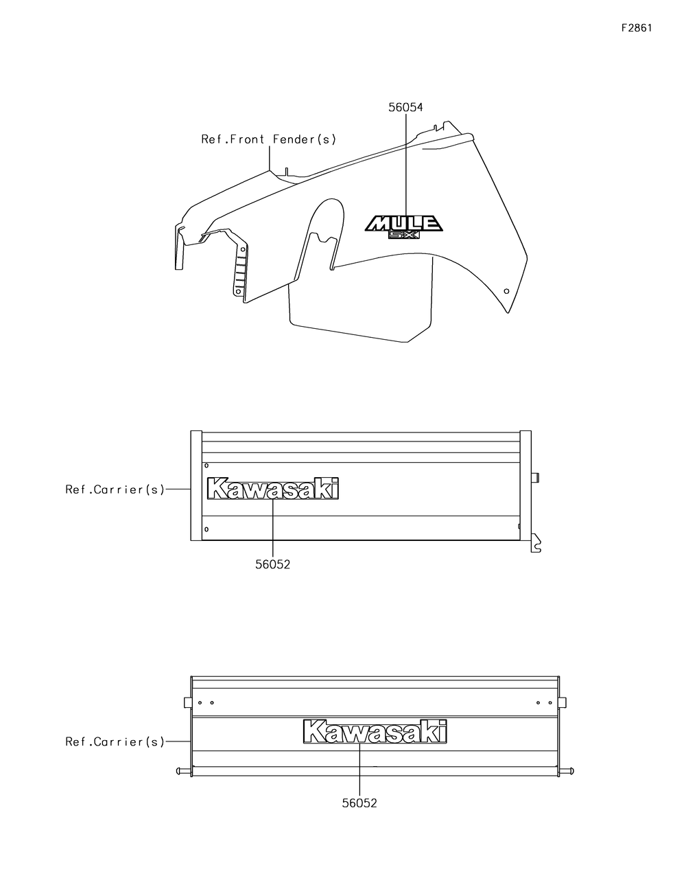 Decals Diagram and Parts List for KAF400JKF 2019 Kawasaki Lawn Tractor Accessories