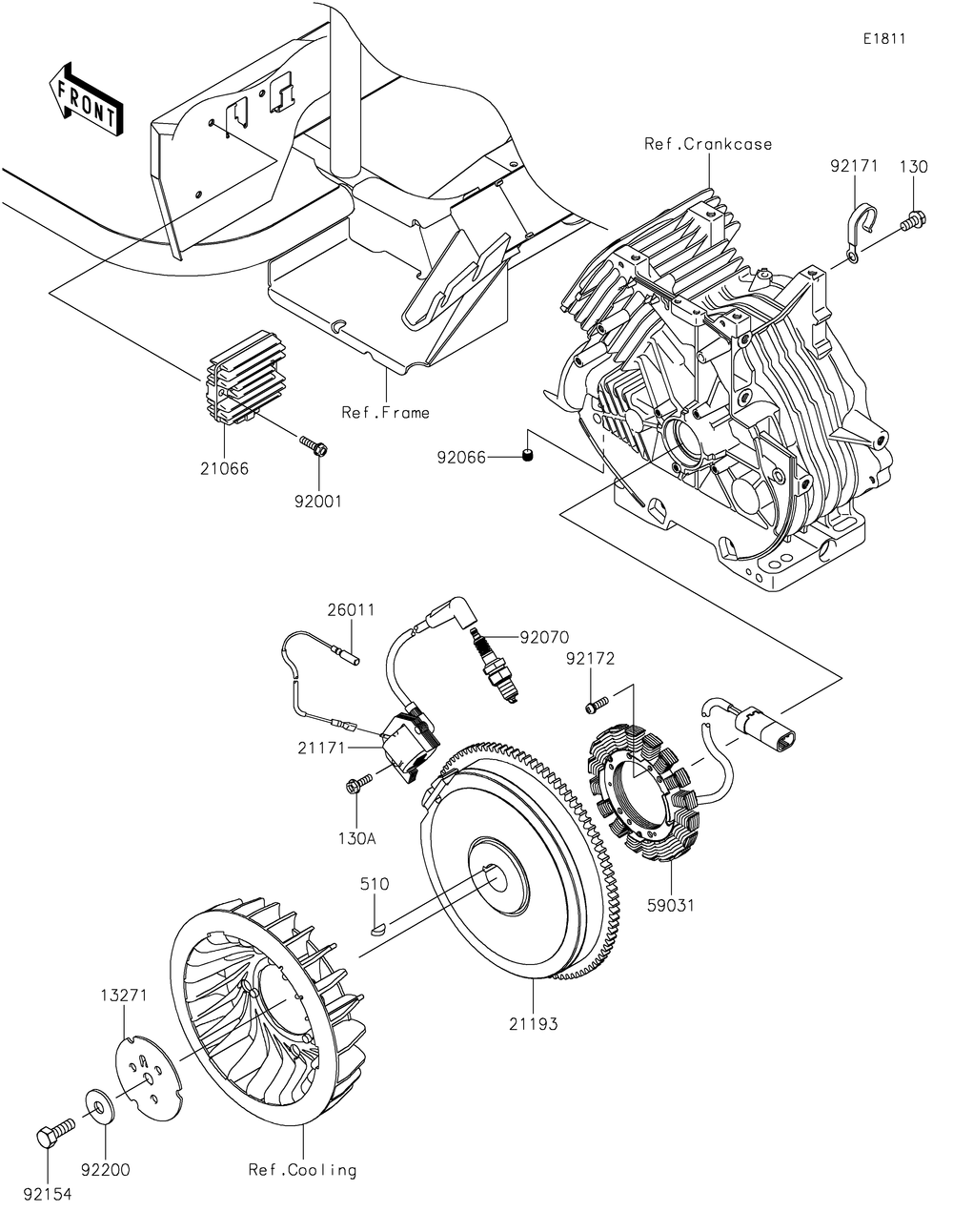 Generator/Ignition Coil Diagram and Parts List for KAF400HHF 2017 Kawasaki Lawn Tractor Accessories