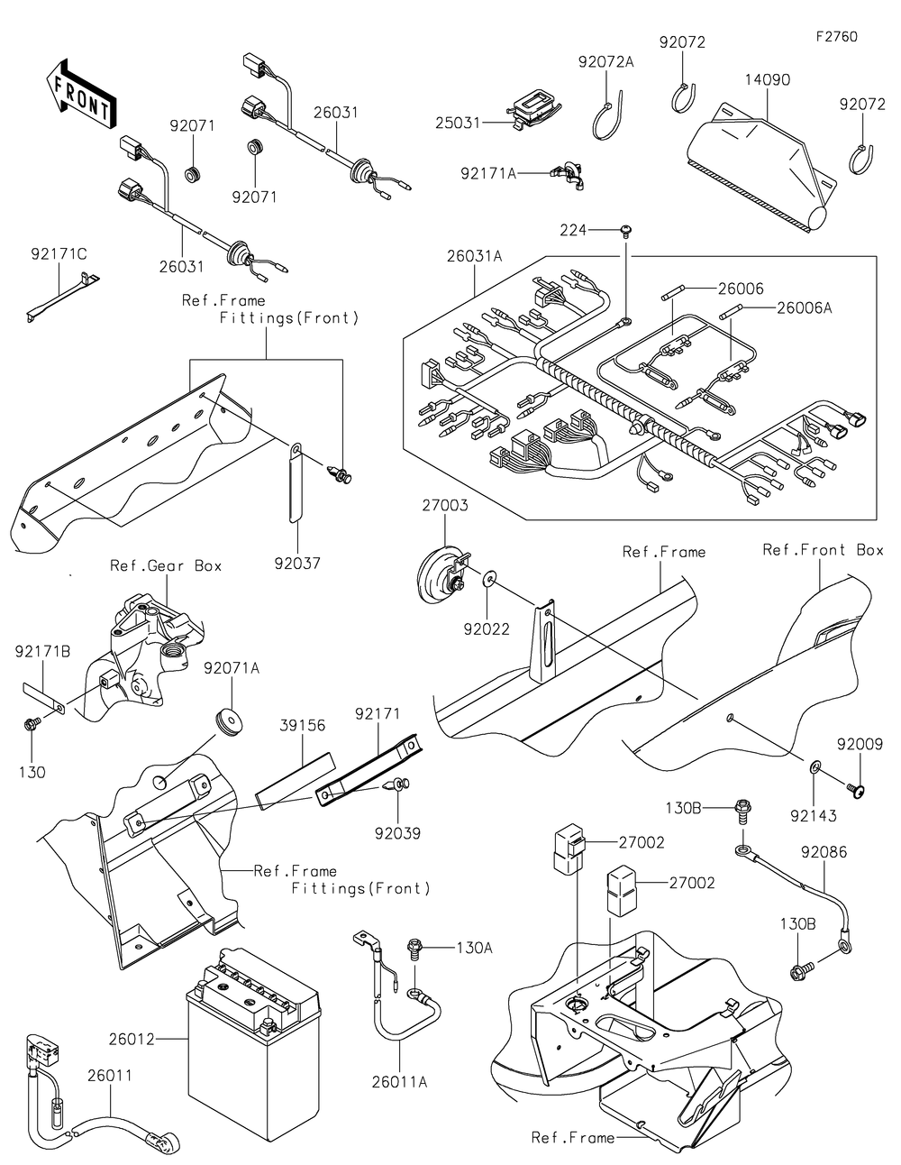 Chassis Electrical Equipment Diagram and Parts List for KAF400GGF 2016 Kawasaki Lawn Tractor Accessories