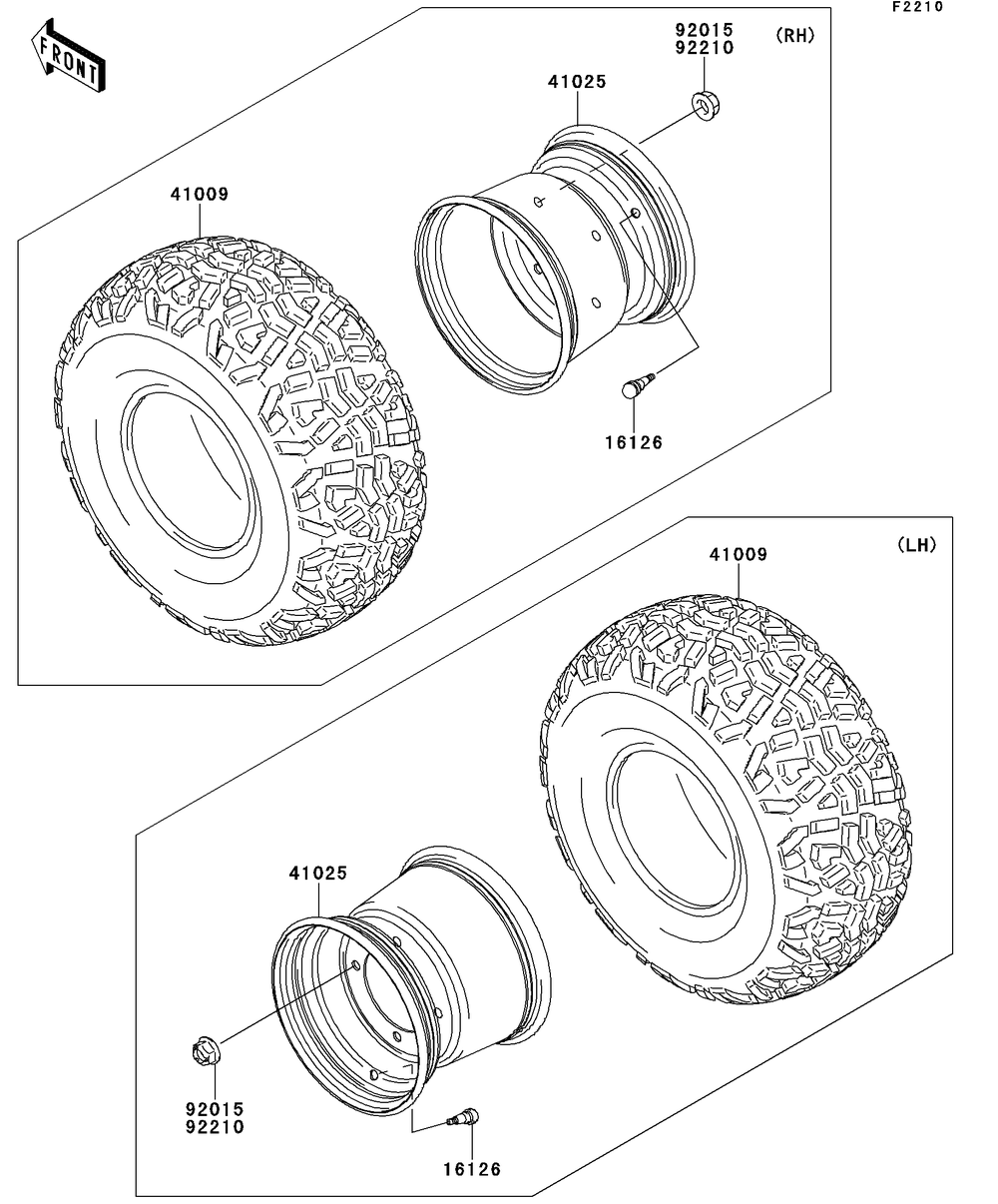 Wheels/Tires Diagram and Parts List for KAF620SDF 2013 Kawasaki Lawn Tractor Accessories