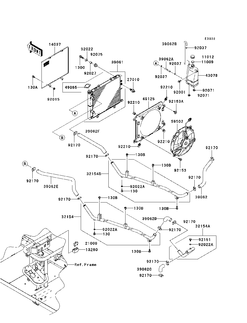 Radiator Diagram and Parts List for KAF950C7F 2007 & Prior Kawasaki Lawn Tractor Accessories