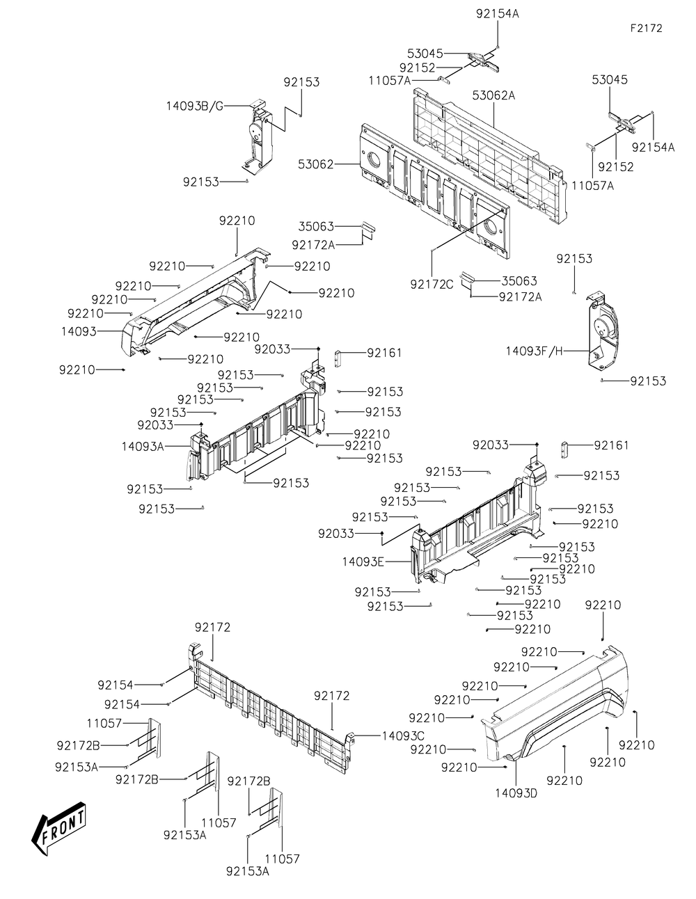 Rear Fender Diagram and Parts List for KAF700AMFNN 2021 Kawasaki Lawn Tractor Accessories