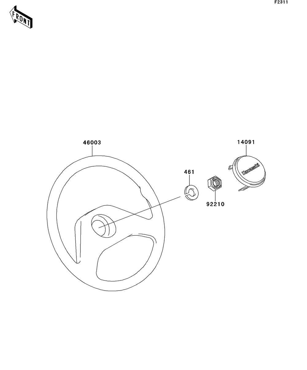 Steering Wheel Diagram and Parts List for KAF620RCF 2012 Kawasaki Lawn Tractor Accessories