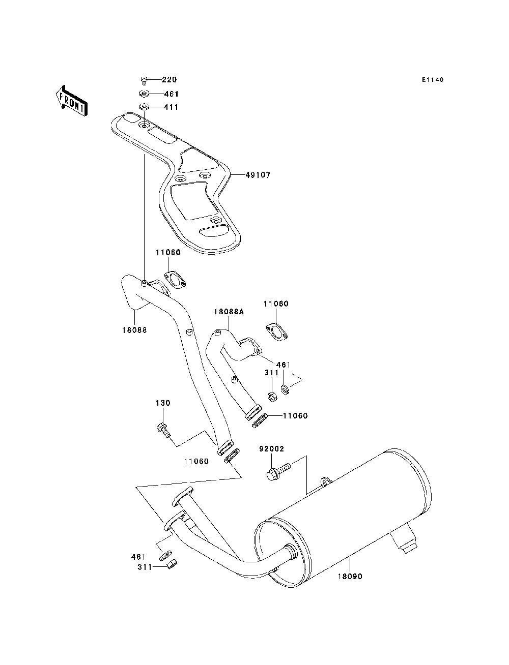 Muffler Diagram and Parts List for KAF620G7F 2007 & Prior Kawasaki Lawn Tractor Accessories