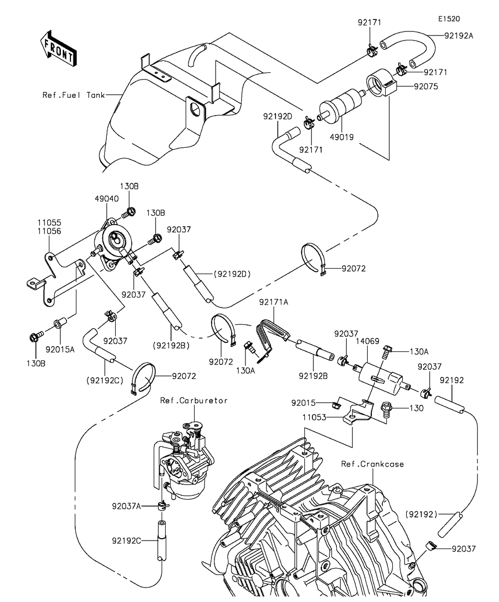 Fuel Pump Diagram and Parts List for KAF400FFF 2015 Kawasaki Lawn Tractor Accessories
