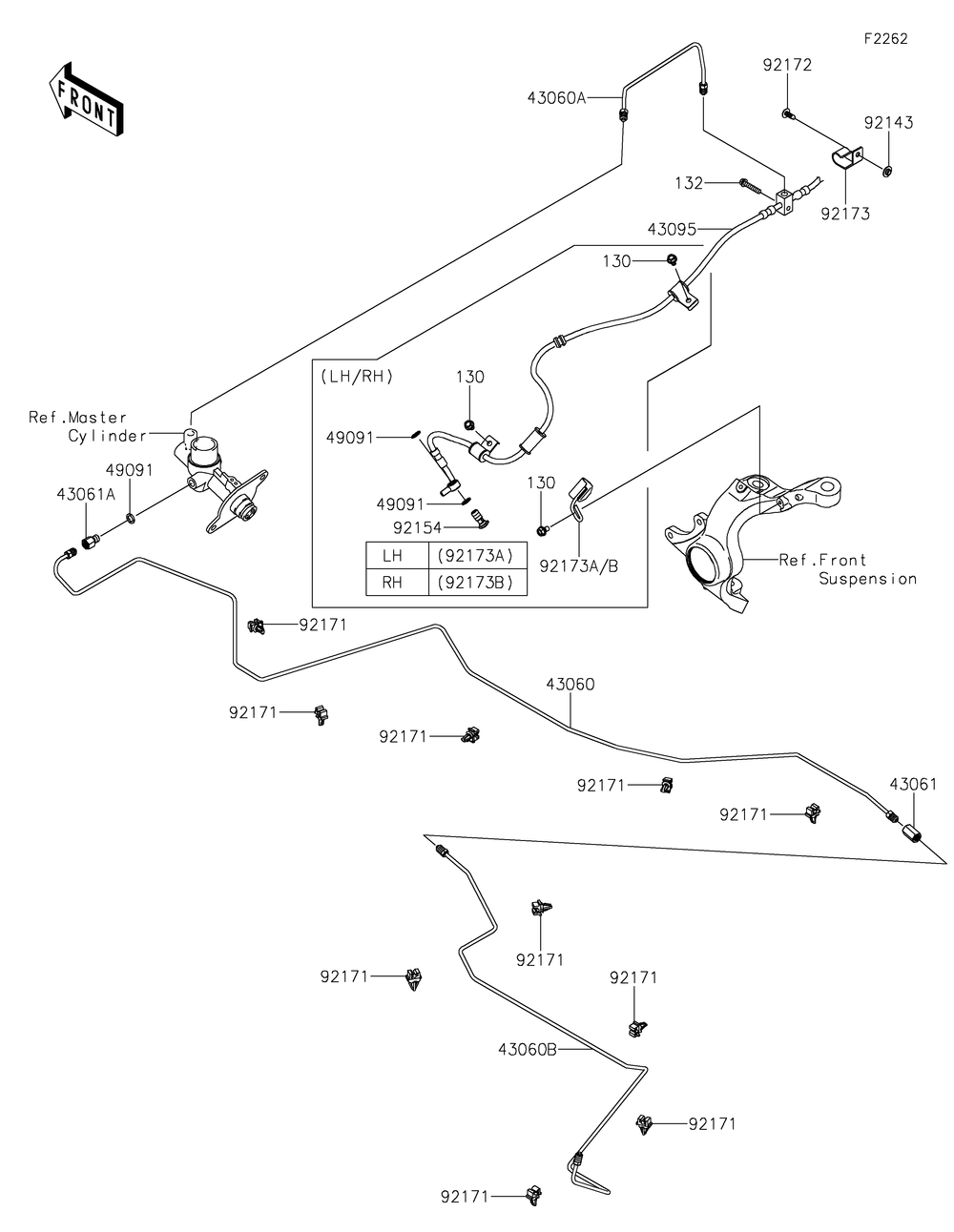 Brake Piping Diagram and Parts List for KRF800JNFNL 2022 Kawasaki Lawn Tractor Accessories
