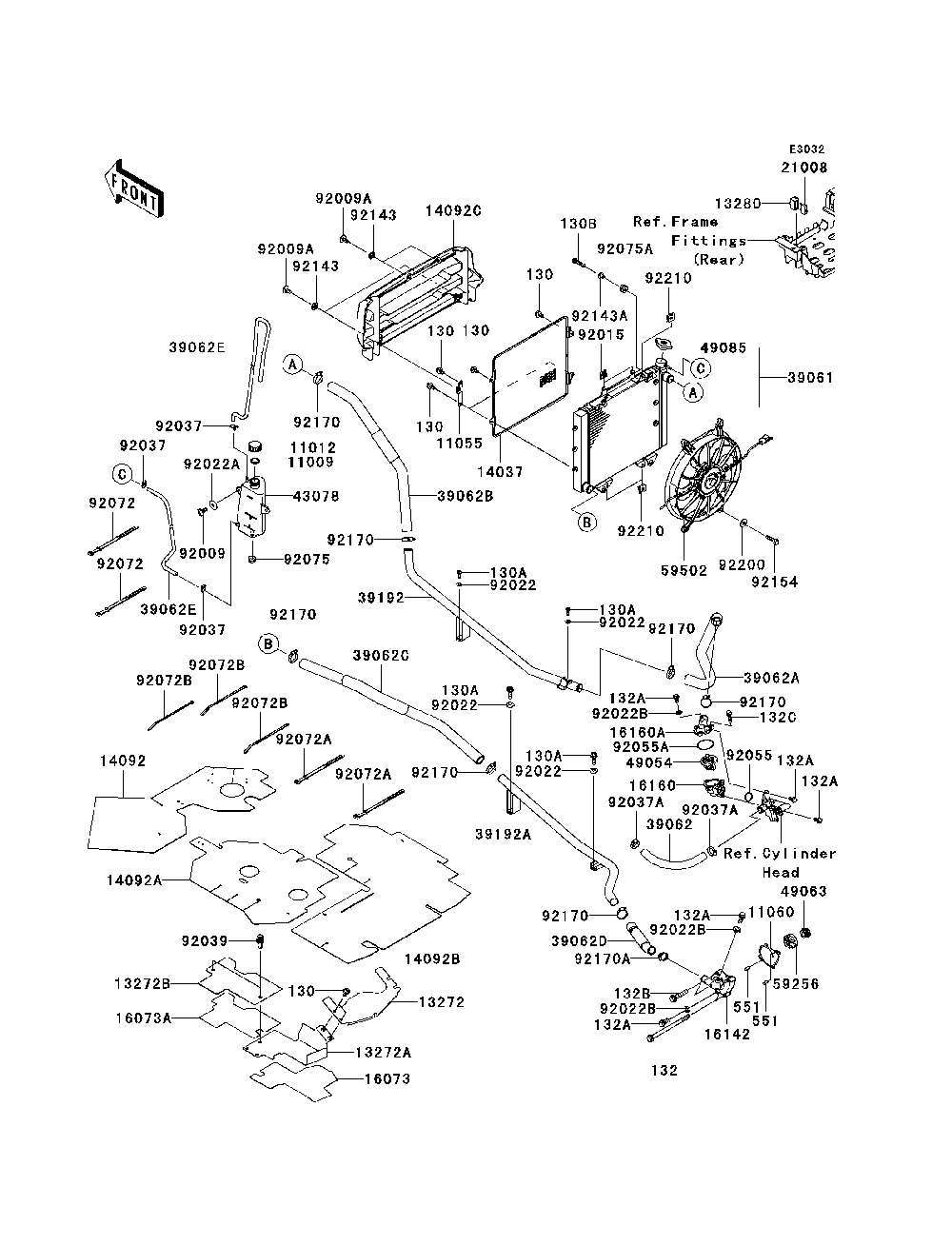 Radiator Diagram and Parts List for KRF750TAF 2010 Kawasaki Lawn Tractor Accessories