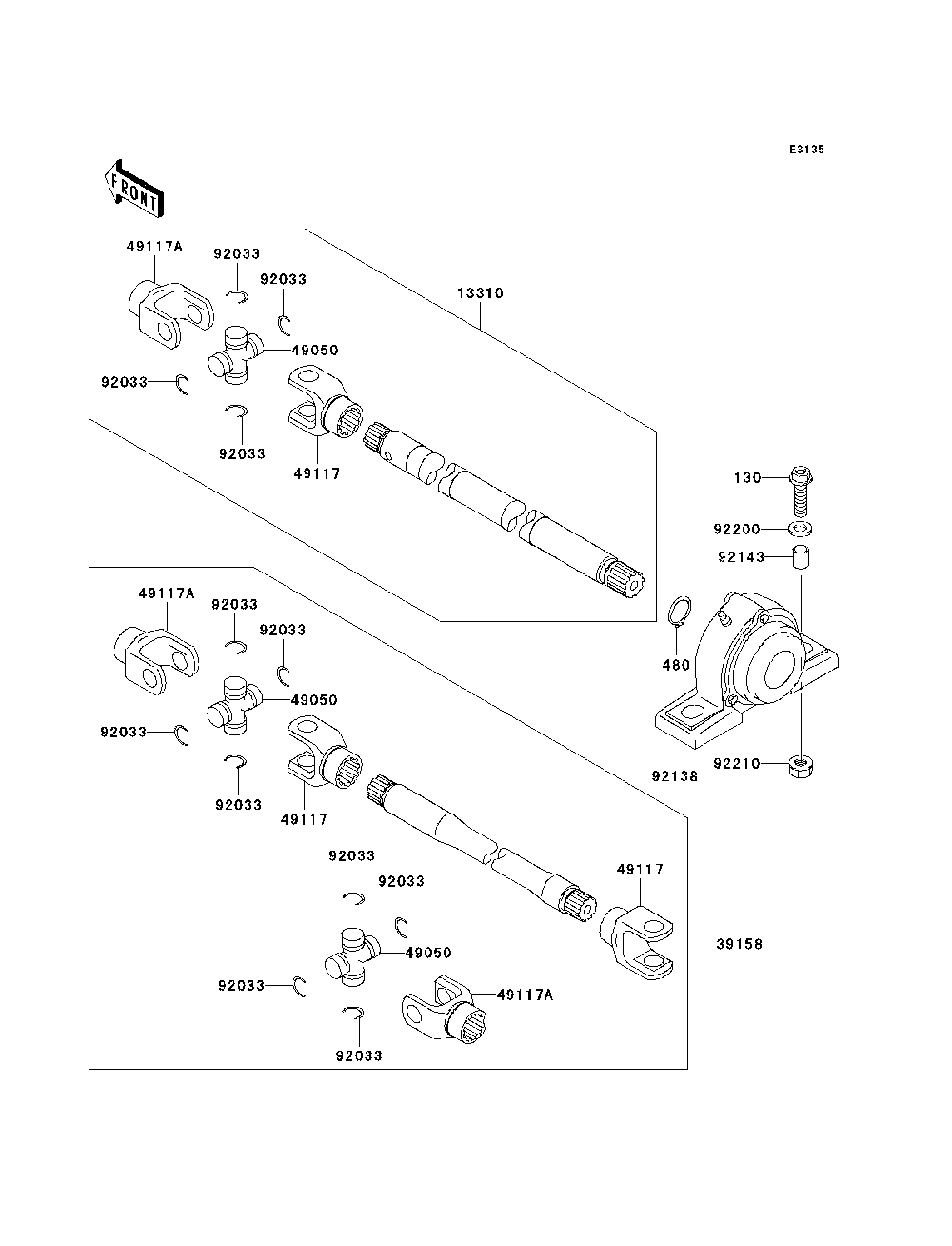 Drive Shaft-Propeller Diagram and Parts List for KAF950B7F 2007 & Prior Kawasaki Lawn Tractor Accessories