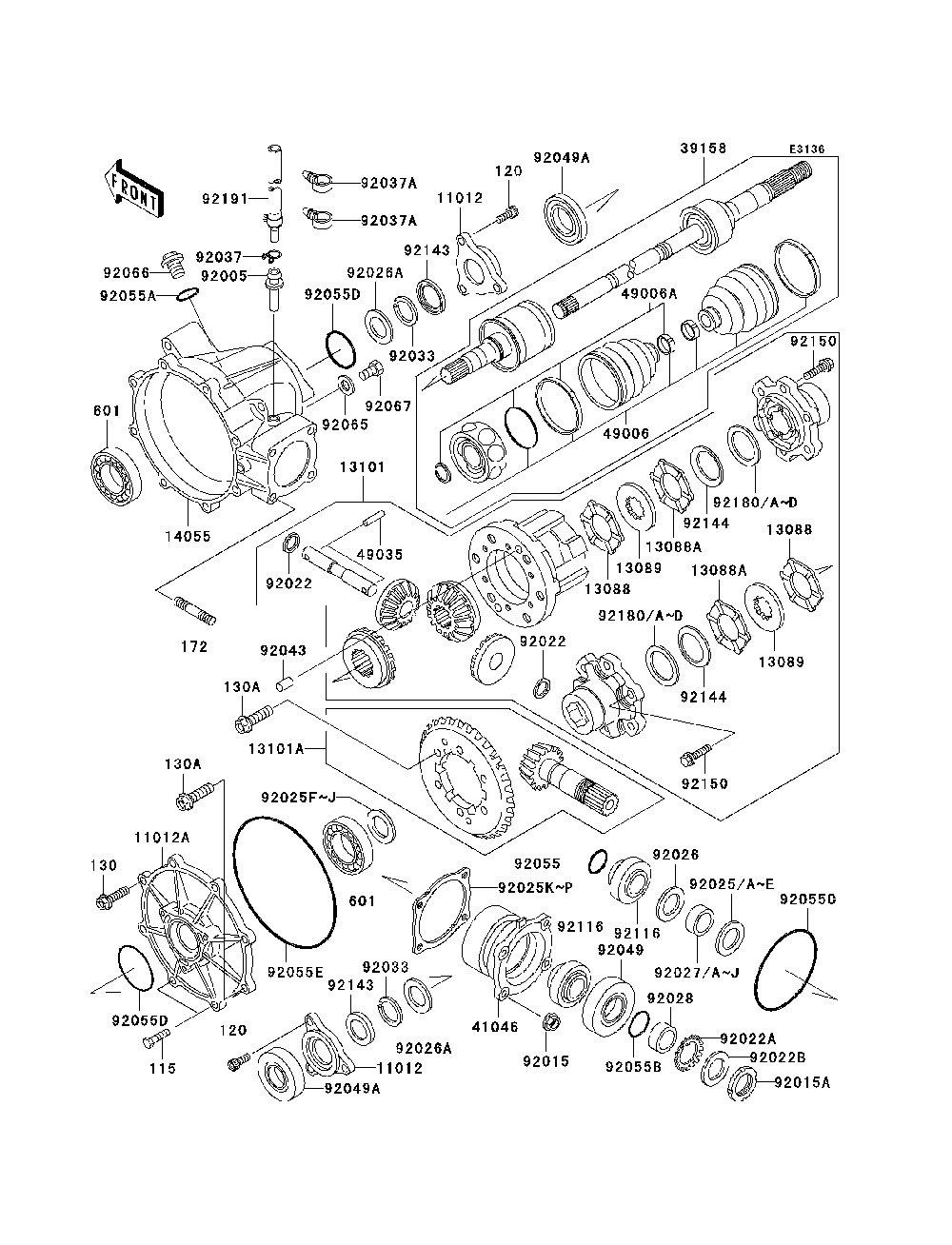 Drive Shaft-Front Diagram and Parts List for KAF950B7F 2007 & Prior Kawasaki Lawn Tractor Accessories