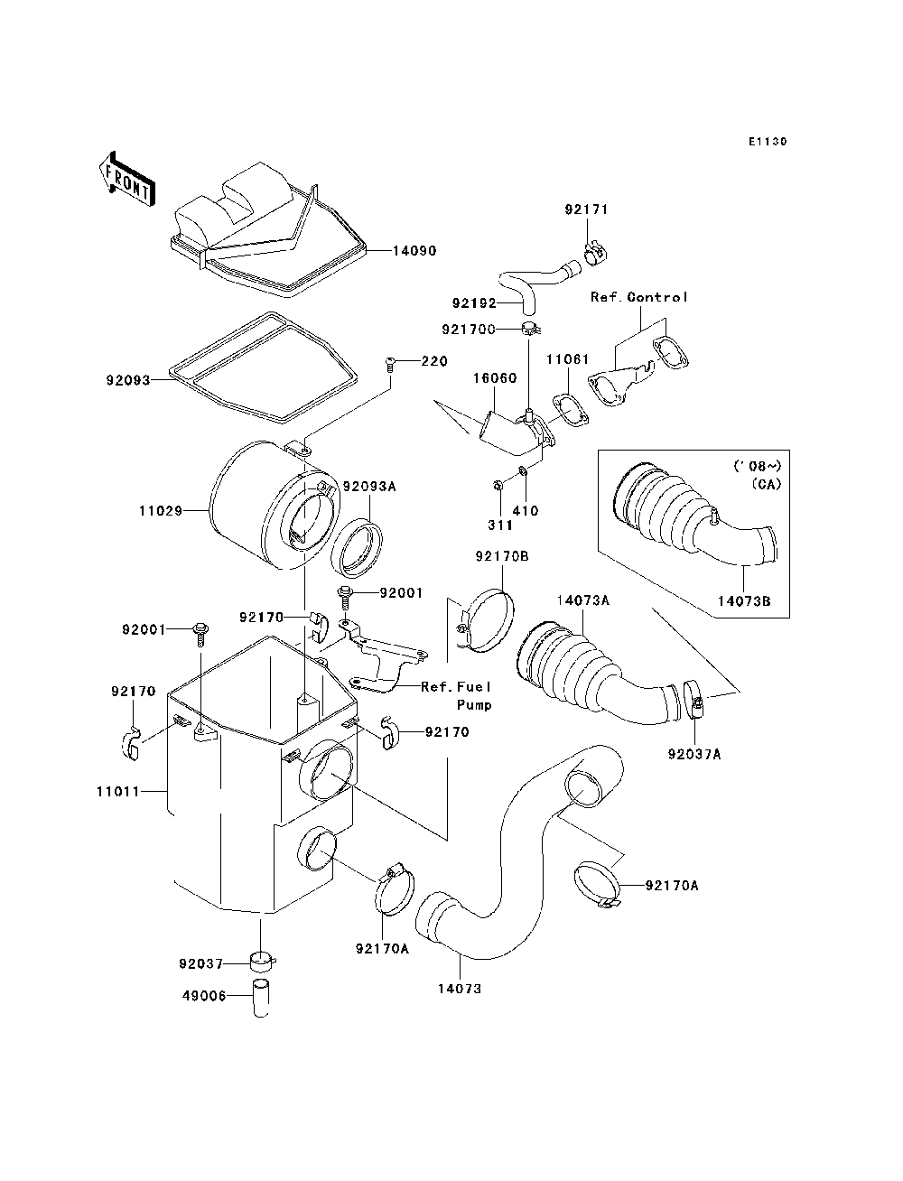 Air Cleaner Diagram and Parts List for KAF400B7F 2007 & Prior Kawasaki Lawn Tractor Accessories