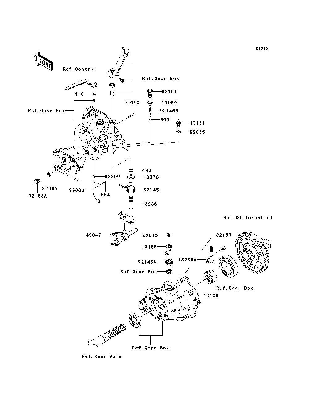 Gear Change Mechanism Diagram and Parts List for KAF400B7F 2007 & Prior Kawasaki Lawn Tractor Accessories