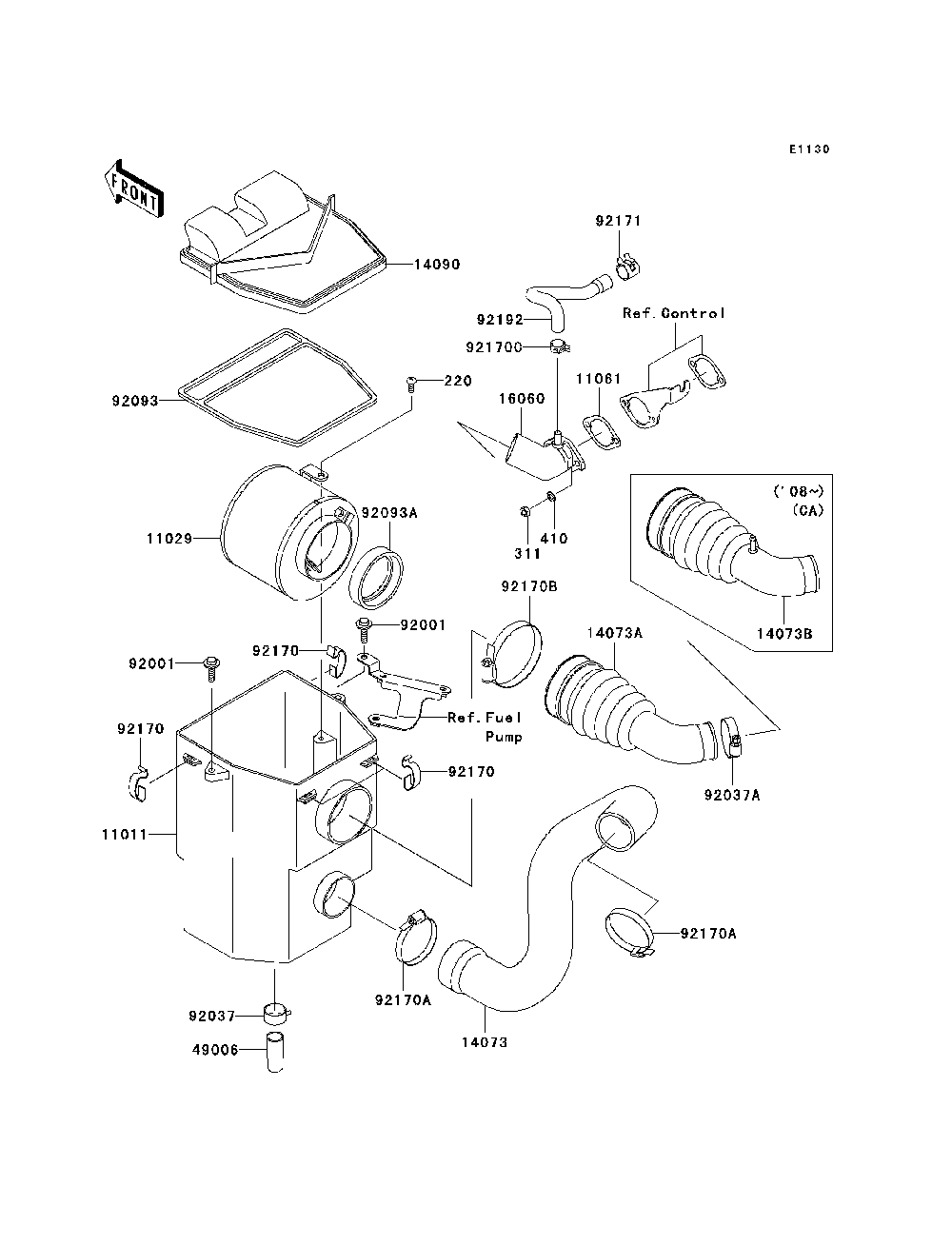 Air Cleaner Diagram and Parts List for KAF400A7F 2007 & Prior Kawasaki Lawn Tractor Accessories