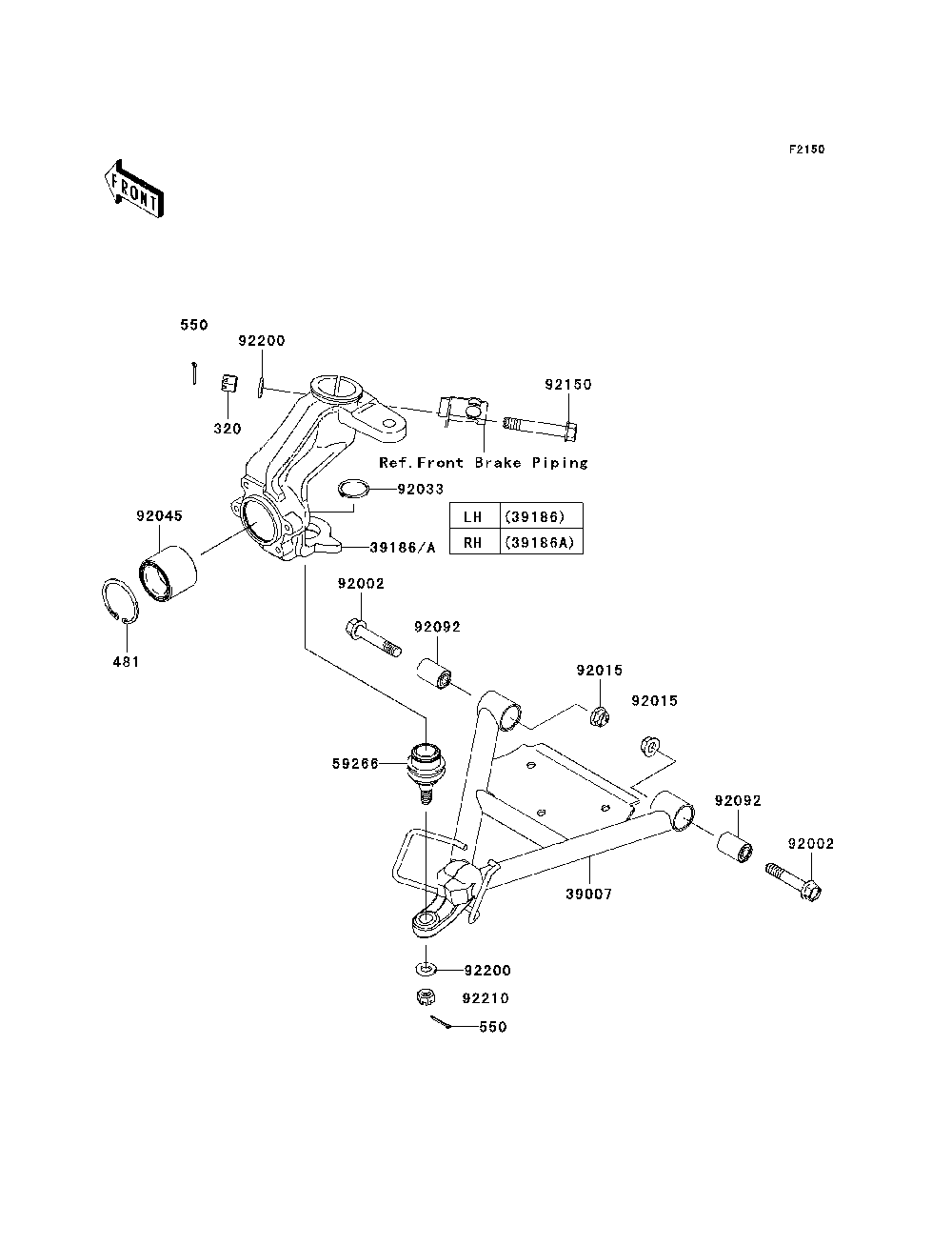 Suspension Diagram and Parts List for KAF400B7F 2007 & Prior Kawasaki Lawn Tractor Accessories