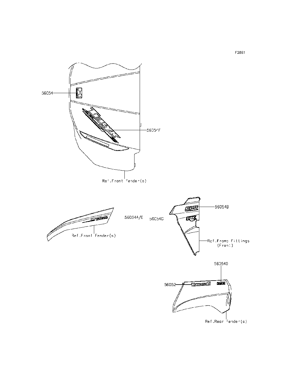 Decals Diagram and Parts List for KRF800DFF 2015 Kawasaki Lawn Tractor Accessories