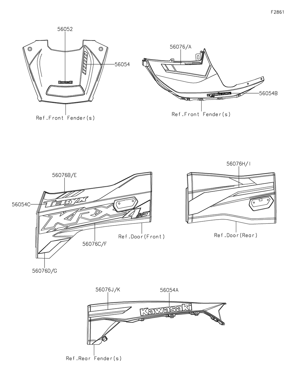 Decals(Apfnn/Apfnl) Diagram and Parts List for KRT1000APFNN 2023 Kawasaki Lawn Tractor Accessories