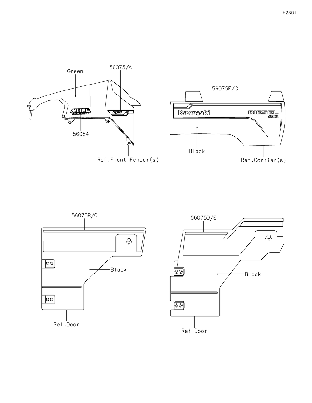 Decals(Green)(Bhf-Bkf) Diagram and Parts List for KAF1000BHF 2017 Kawasaki Lawn Tractor Accessories