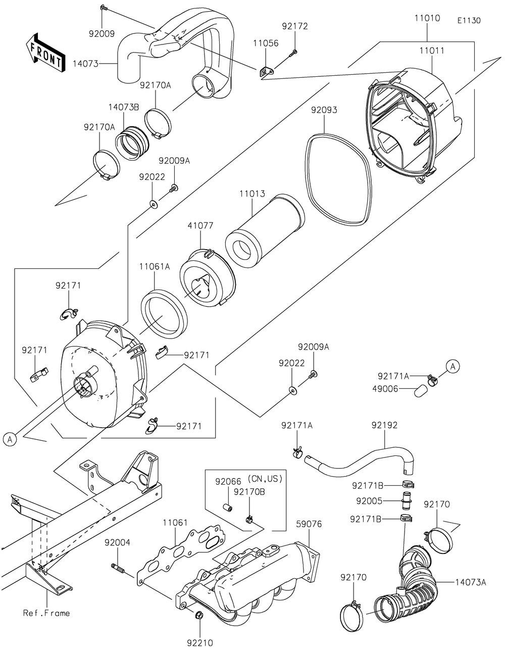 Air Cleaner Diagram and Parts List for KAF820BJF 2018 Kawasaki Lawn Tractor Accessories