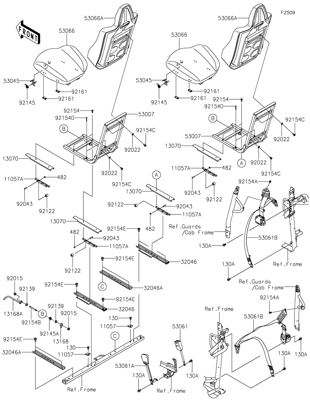 Seat 1 Diagram and Parts List for KRT1000BPFNL 2023 Kawasaki Lawn Tractor Accessories