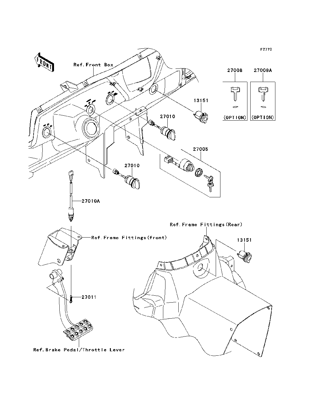 Ignition Switch Diagram and Parts List for KRT800BEF 2014 Kawasaki Lawn Tractor Accessories