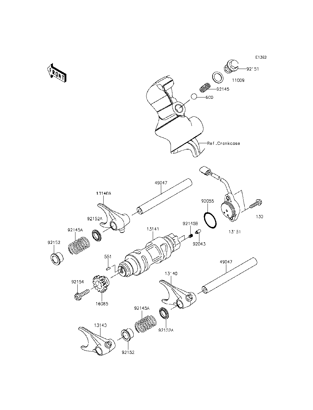 Gear Change Drum/Shift Fork Diagram and Parts List for KRT800CFF 2015 Kawasaki Lawn Tractor Accessories