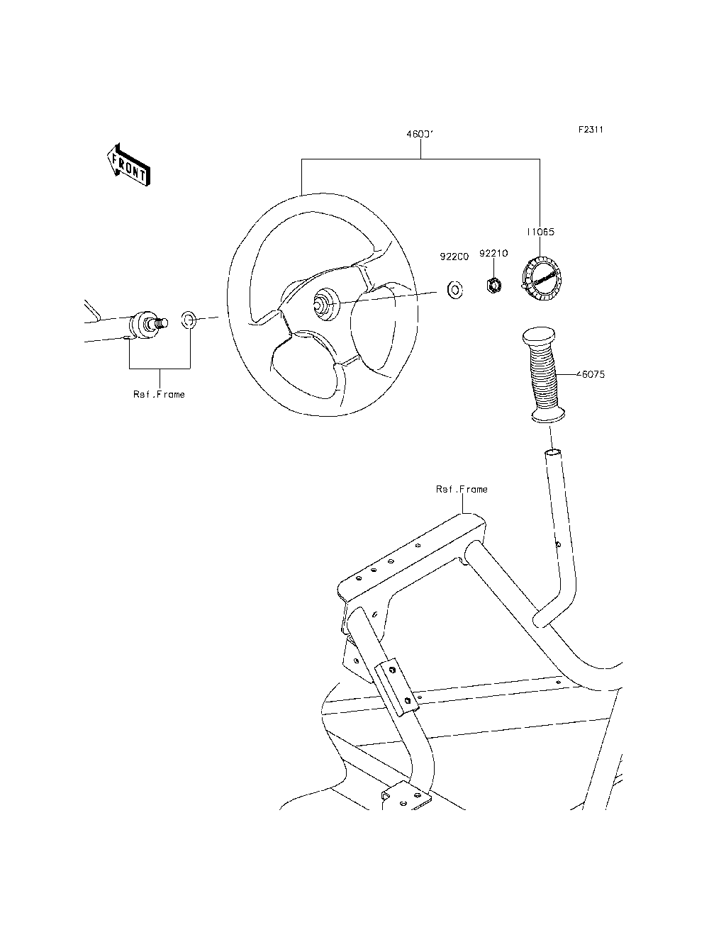 Steering Wheel Diagram and Parts List for KRF800BFF 2015 Kawasaki Lawn Tractor Accessories