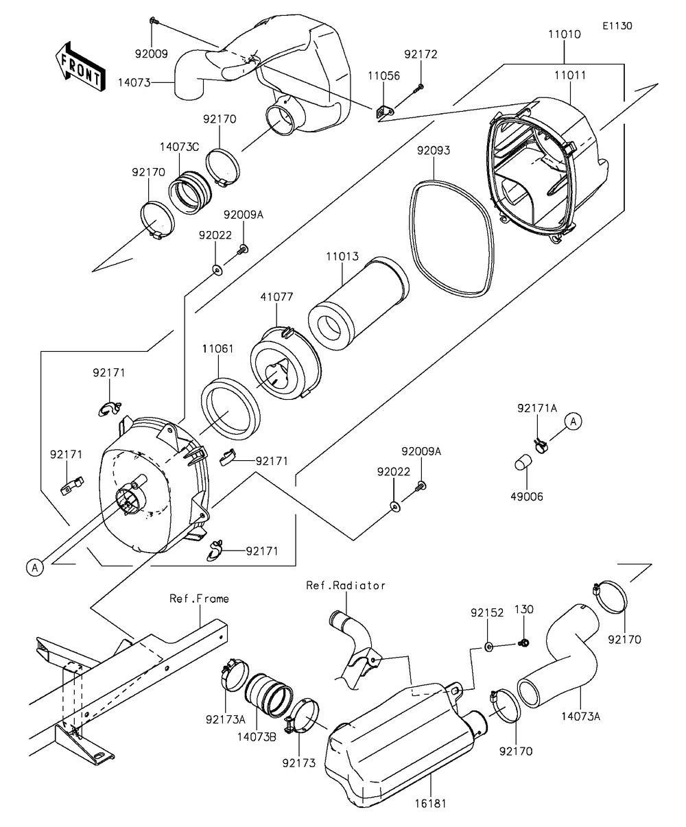 Air Cleaner Diagram and Parts List for KAF1000EGF 2016 Kawasaki Lawn Tractor Accessories