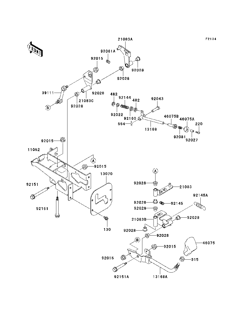 Shift Lever Diagram and Parts List for KAF620G7F 2007 & Prior Kawasaki Lawn Tractor Accessories