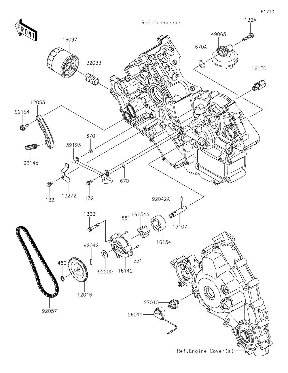 Oil Pump/Oil Filter Diagram and Parts List for KRF800FNFNN 2022 Kawasaki Lawn Tractor Accessories