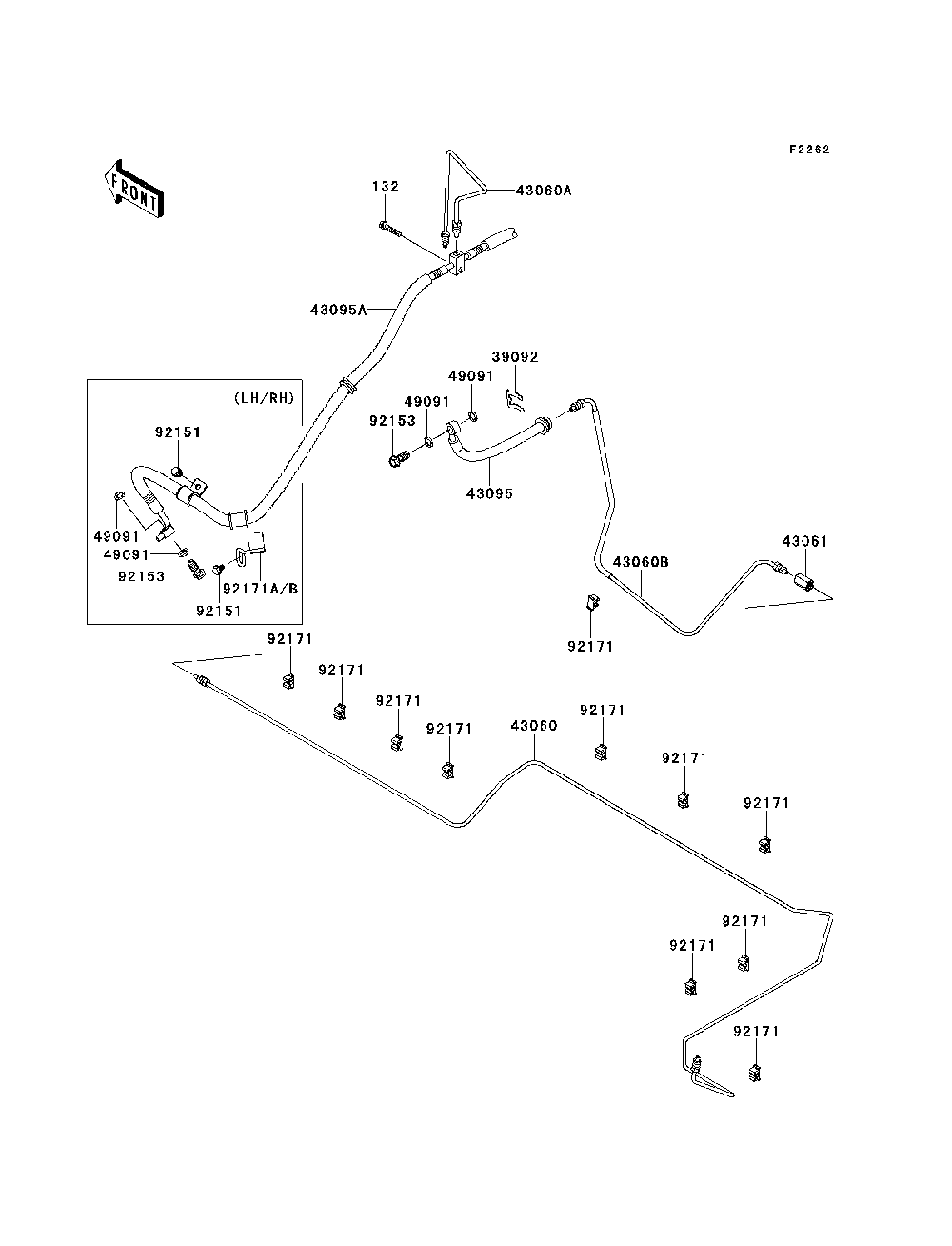 Brake Piping Diagram and Parts List for KRF750VBF 2011 Kawasaki Lawn Tractor Accessories