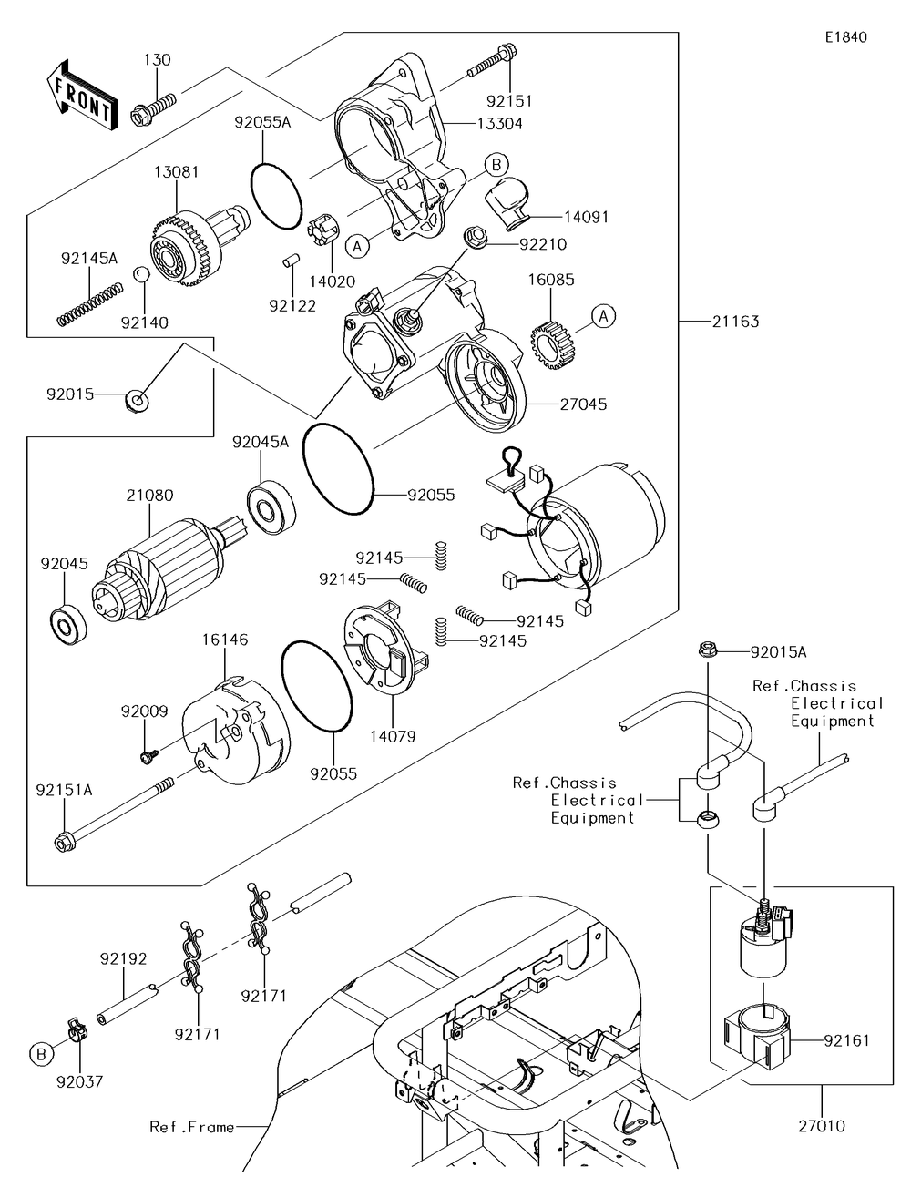 Starter Motor Diagram and Parts List for KAF620SGF 2016 Kawasaki Lawn Tractor Accessories