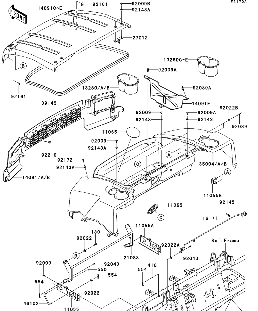 Fenders Diagram and Parts List for KAF950GDF 2013 Kawasaki Lawn Tractor Accessories