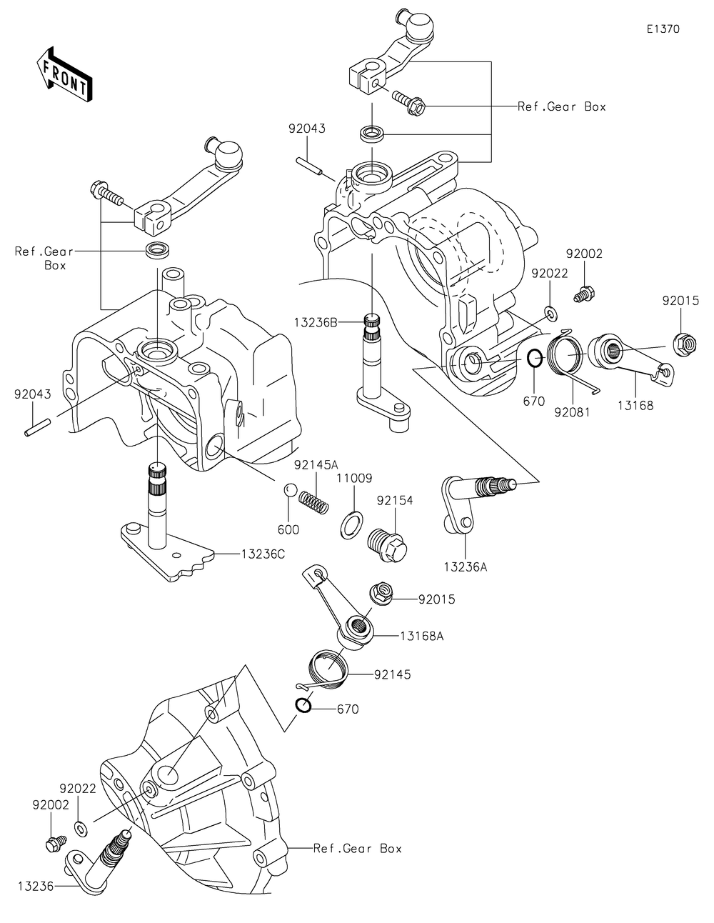 Gear Change Mechanism Diagram and Parts List for KAF620MLF 2020 Kawasaki Lawn Tractor Accessories