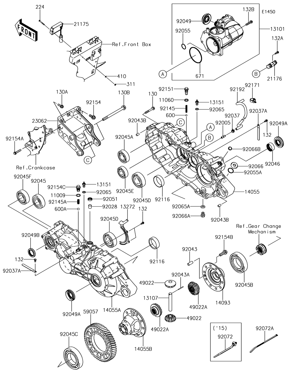Gear Box Diagram and Parts List for KAF820BGF 2016 Kawasaki Lawn Tractor Accessories