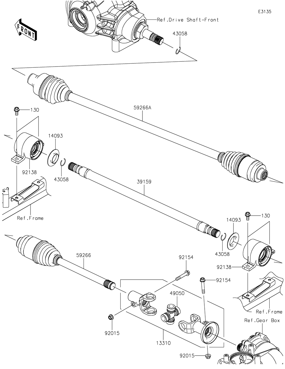 Drive Shaft-Propeller Diagram and Parts List for KDT1000CNFNN 2022 Kawasaki Lawn Tractor Accessories
