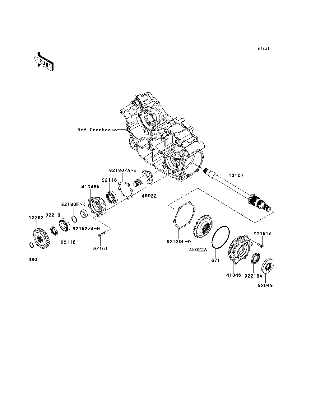 Front Bevel Gear Diagram and Parts List for KRT800BEF 2014 Kawasaki Lawn Tractor Accessories