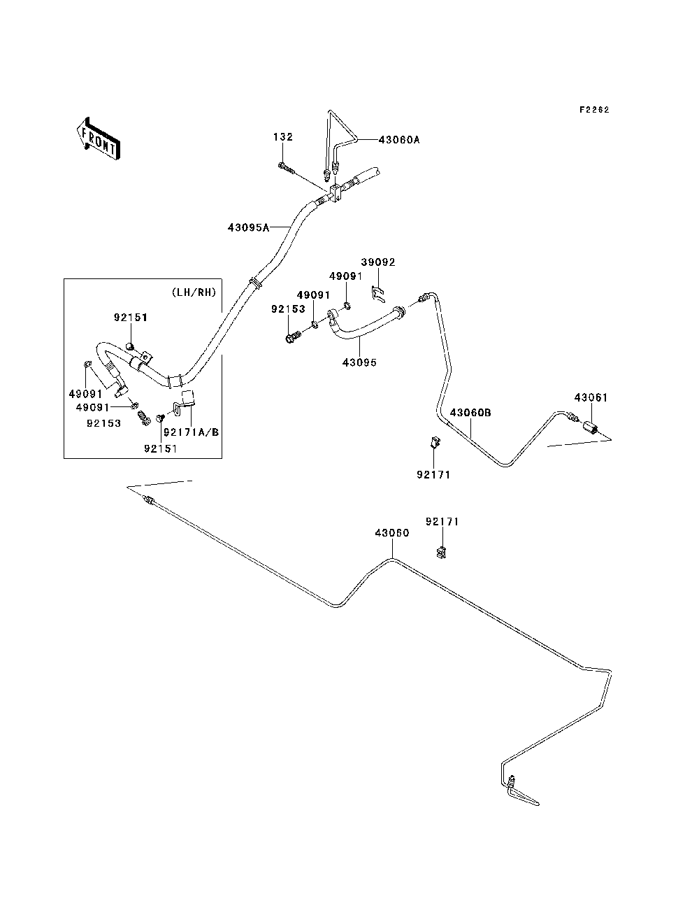 Brake Piping Diagram and Parts List for KRF750RDF 2013 Kawasaki Lawn Tractor Accessories