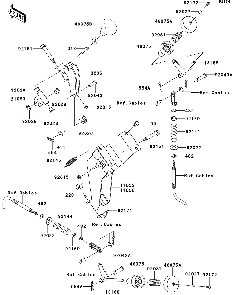 Shift Lever Diagram and Parts List for KAF400DEF 2014 Kawasaki Lawn Tractor Accessories