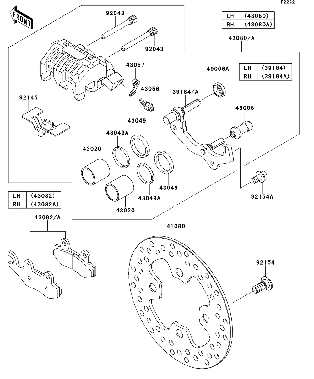 Front Brake Diagram and Parts List for KRT750DCF 2012 Kawasaki Lawn Tractor Accessories