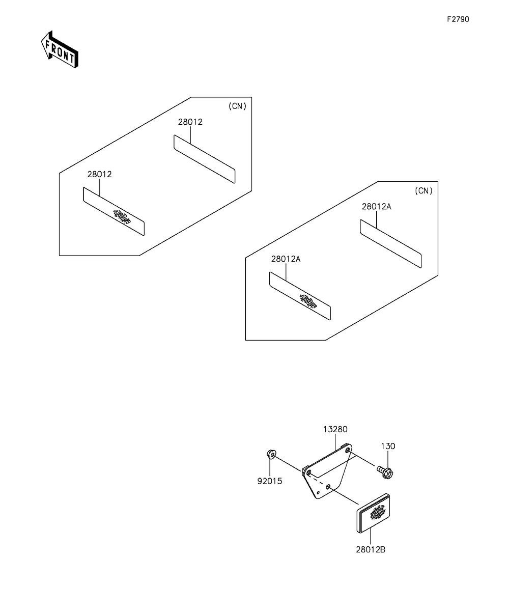 Reflectors Diagram and Parts List for KAF400AGF 2016 Kawasaki Lawn Tractor Accessories