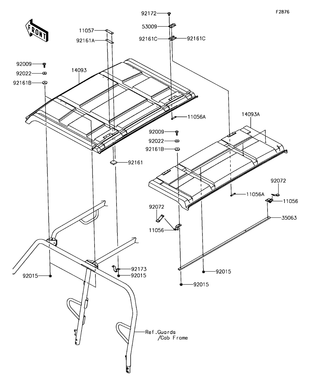Sun Top Diagram and Parts List for KAF820CHF 2017 Kawasaki Lawn Tractor Accessories