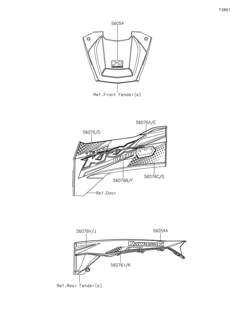 Decals(Green) Diagram and Parts List for KRF1000AMFNL 2021 Kawasaki Lawn Tractor Accessories