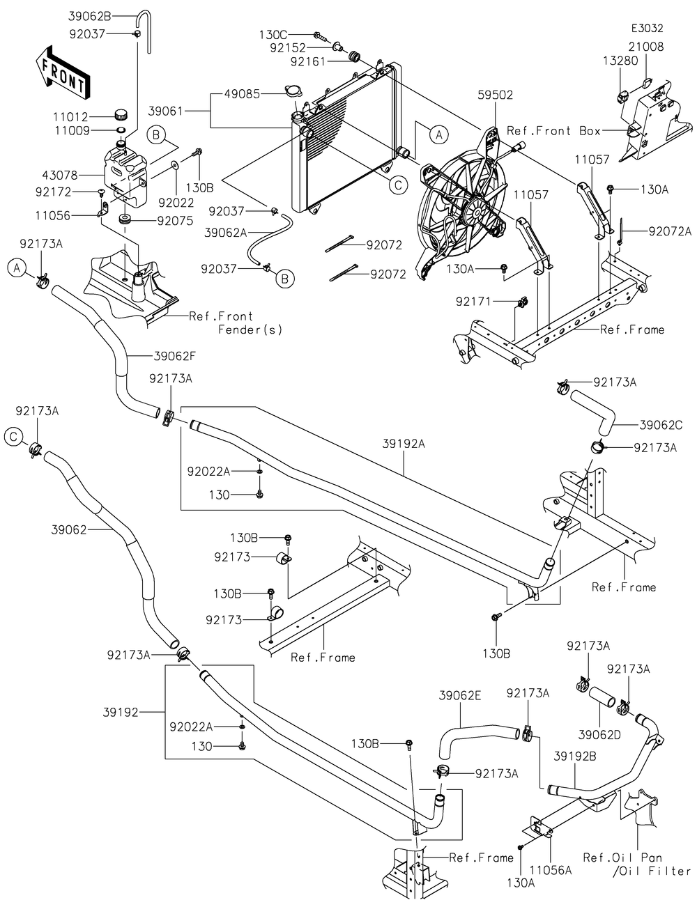 Radiator Diagram and Parts List for KAF1000EMFNN 2021 Kawasaki Lawn Tractor Accessories